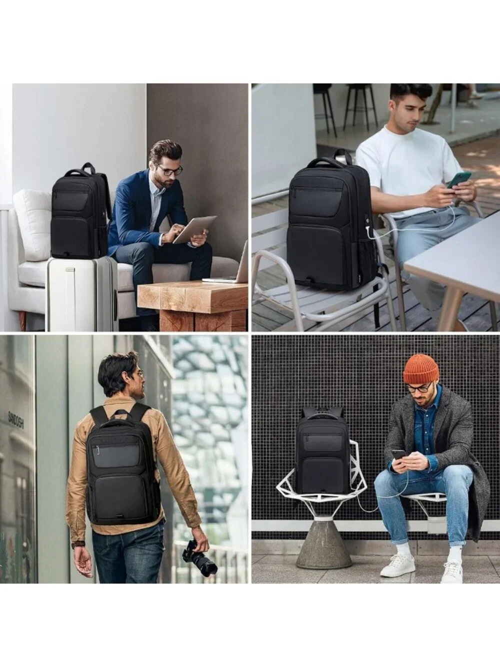Stylish Water-Resistant Laptop Backpack with USB Port, Anti-Theft 17.3